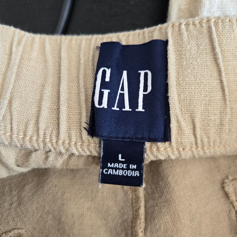 Gap Women Linen Blend Pants Coastal Summer Wide Leg Vacation Pockets Tan Large - Picture 9 of 11